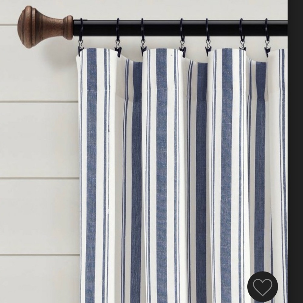 Farmhouse style striped blue curtains